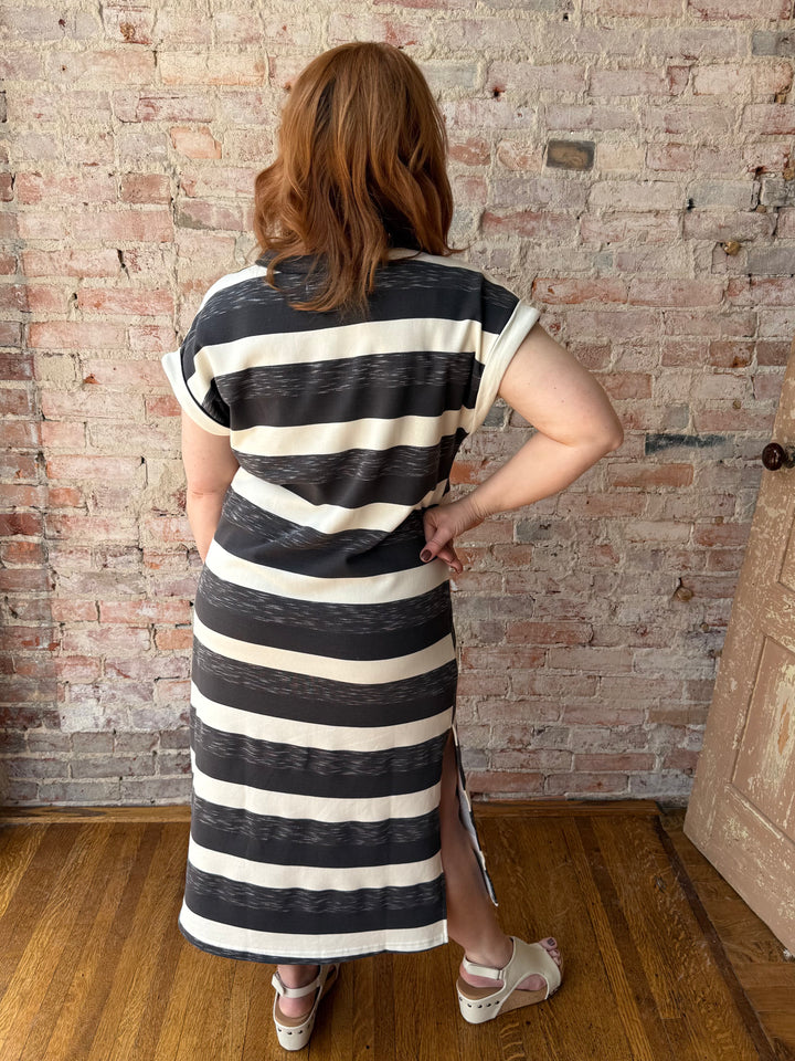 Striped Midi Dress with Side Slits
