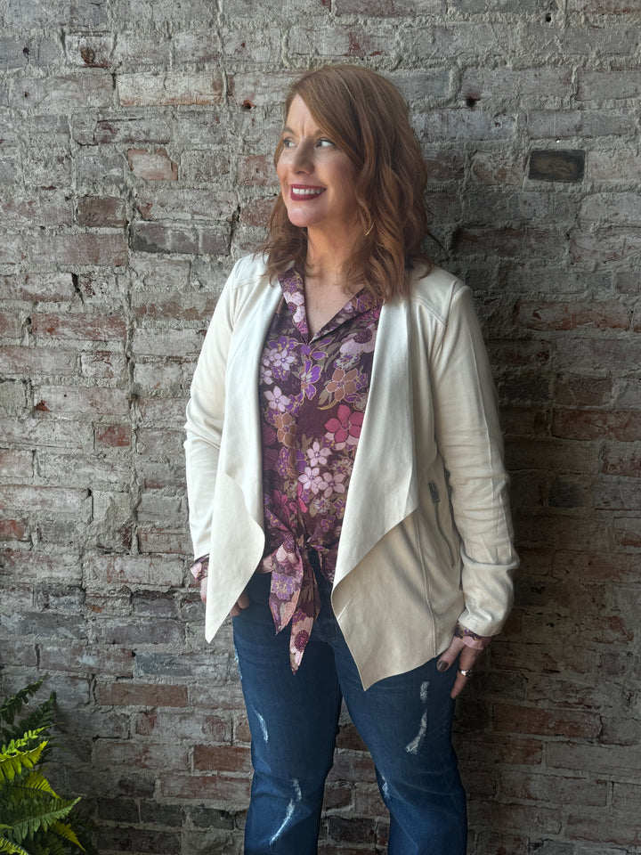 Faux Suede Drape Jacket