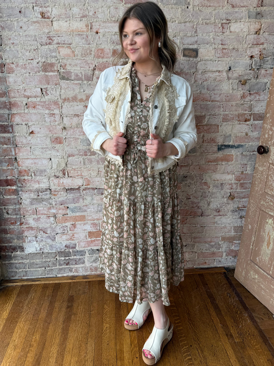 Flutter Sleeve Tiered Midi Dress