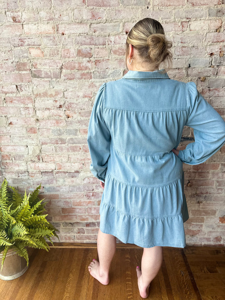 Ruffle Tiered Denim Knit Dress