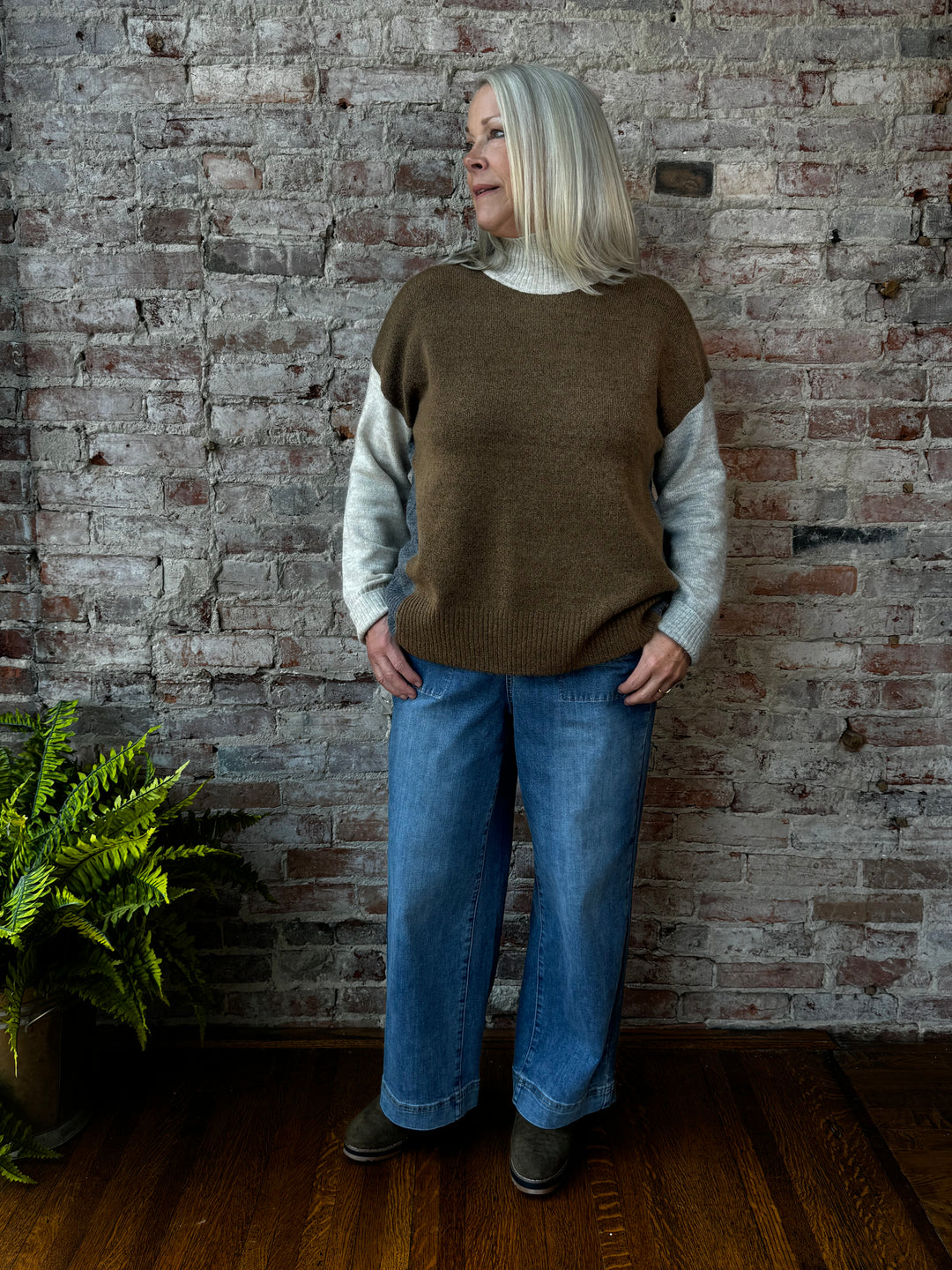 Mock Neck Colorblock Sweater