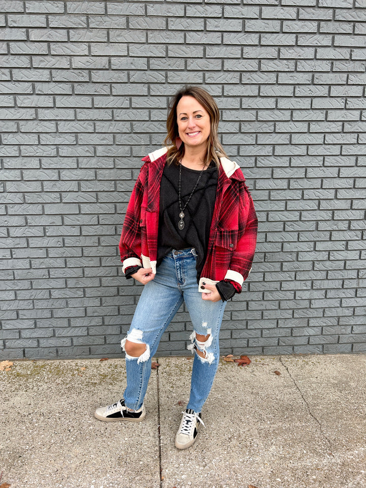 Button Down Oversized Crop Jacket