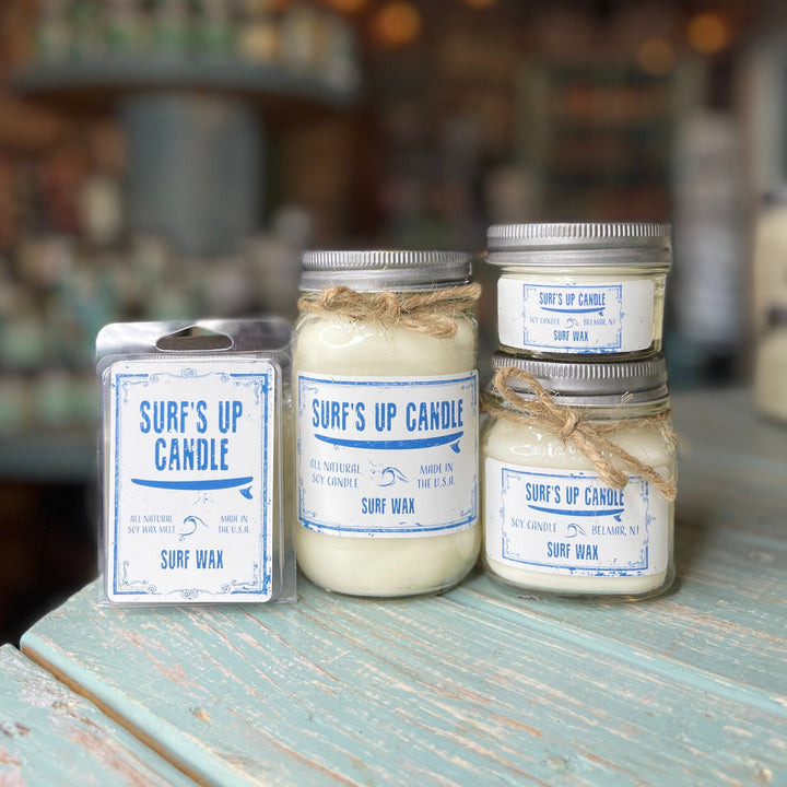 Surf's Up Candle 16oz mason jar soy candle in Surf Wax scent with twine accent