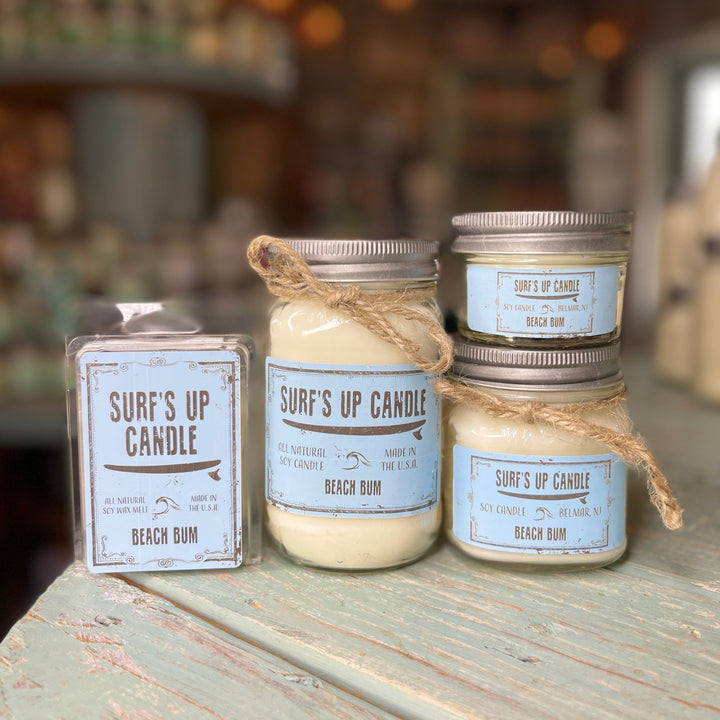 Surf's Up Candle Beach Bum 16oz mason jar soy candle with twine accent
