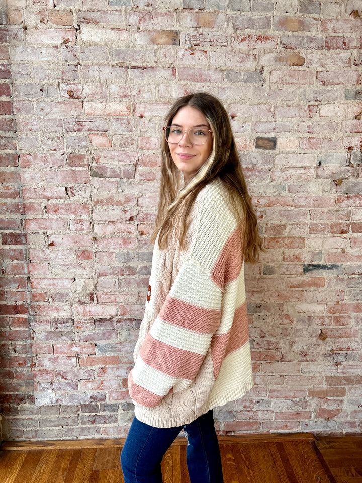 Color Block Striped Tie Cardigan