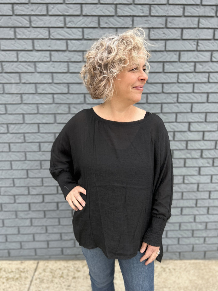 Plus Smocked Linen Dolman Top