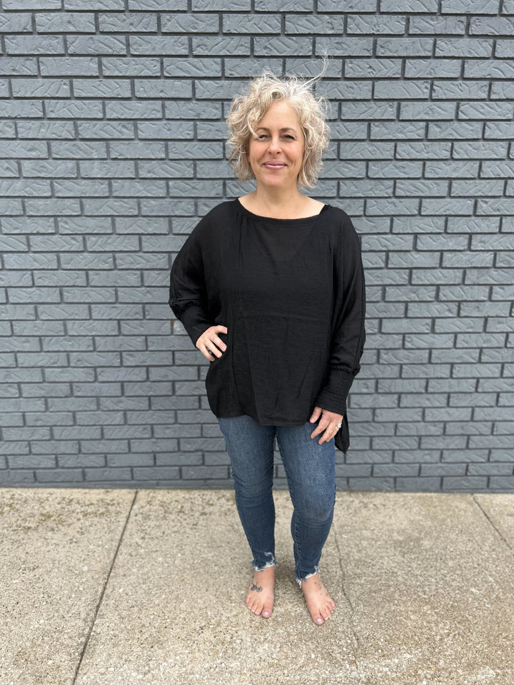 Plus Smocked Linen Dolman Top