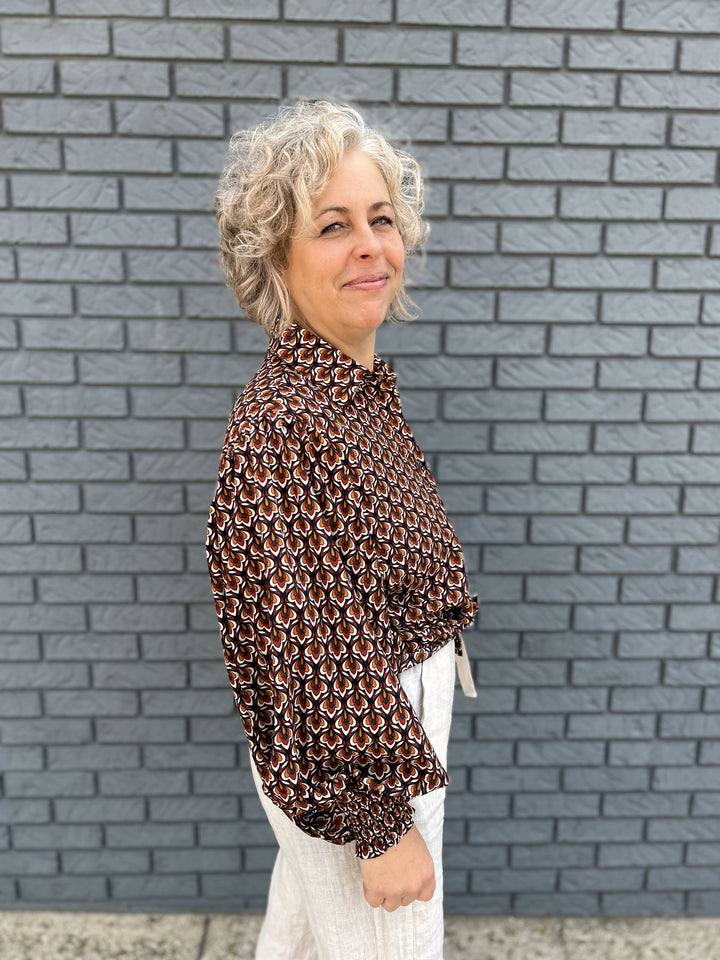 Printed Bubble Sleeve Shirt