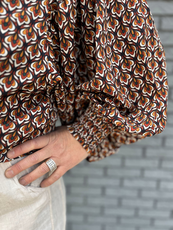 Printed Bubble Sleeve Shirt