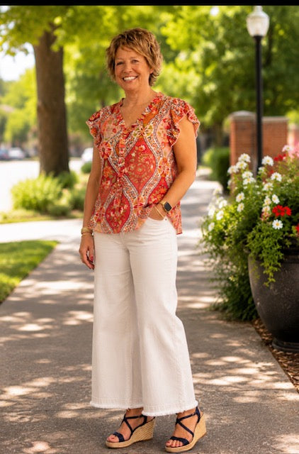 Pleated Sleeve Button Down Floral Printed Top