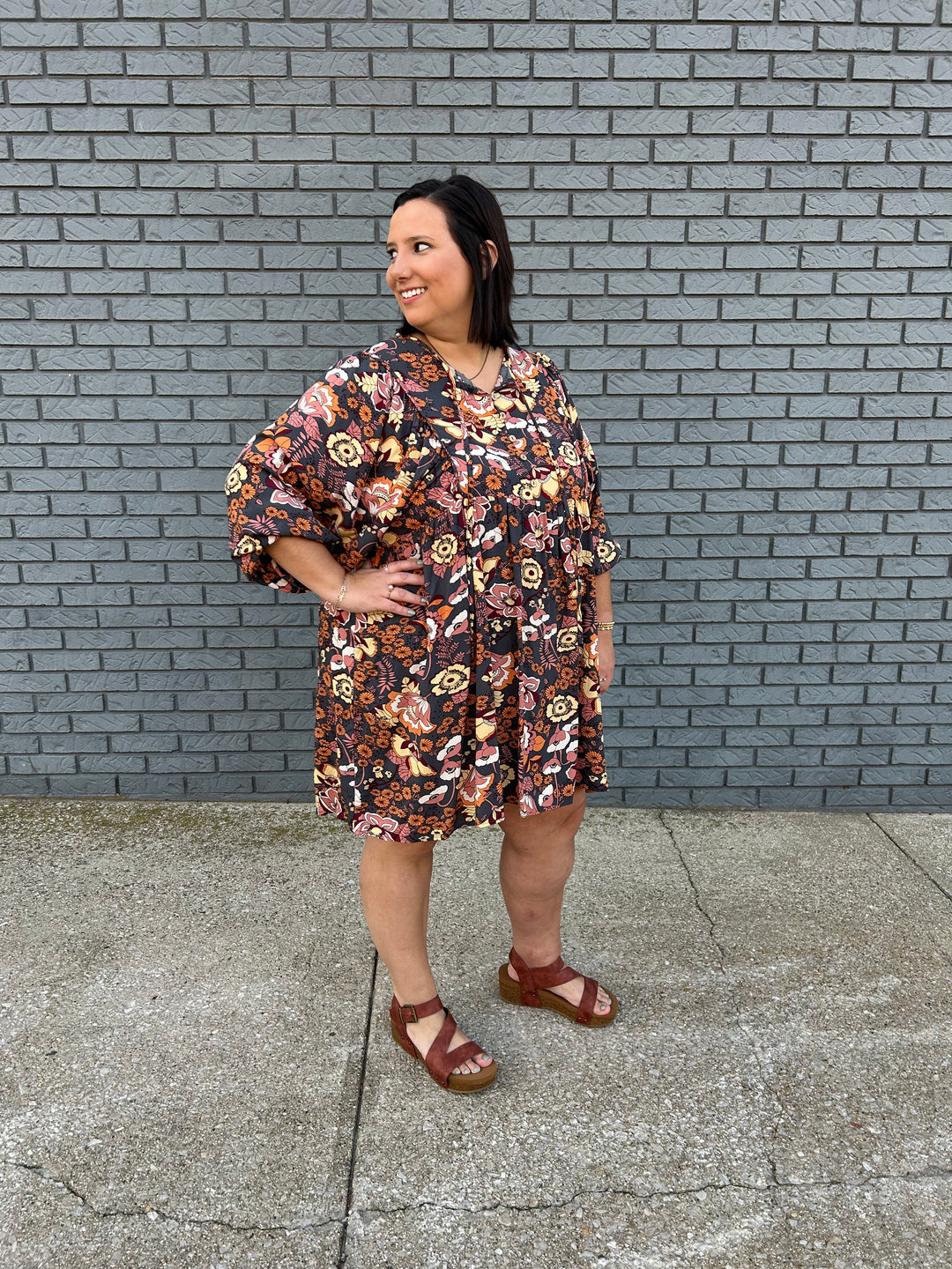 Floral Bishop Sleeve Smock Dress