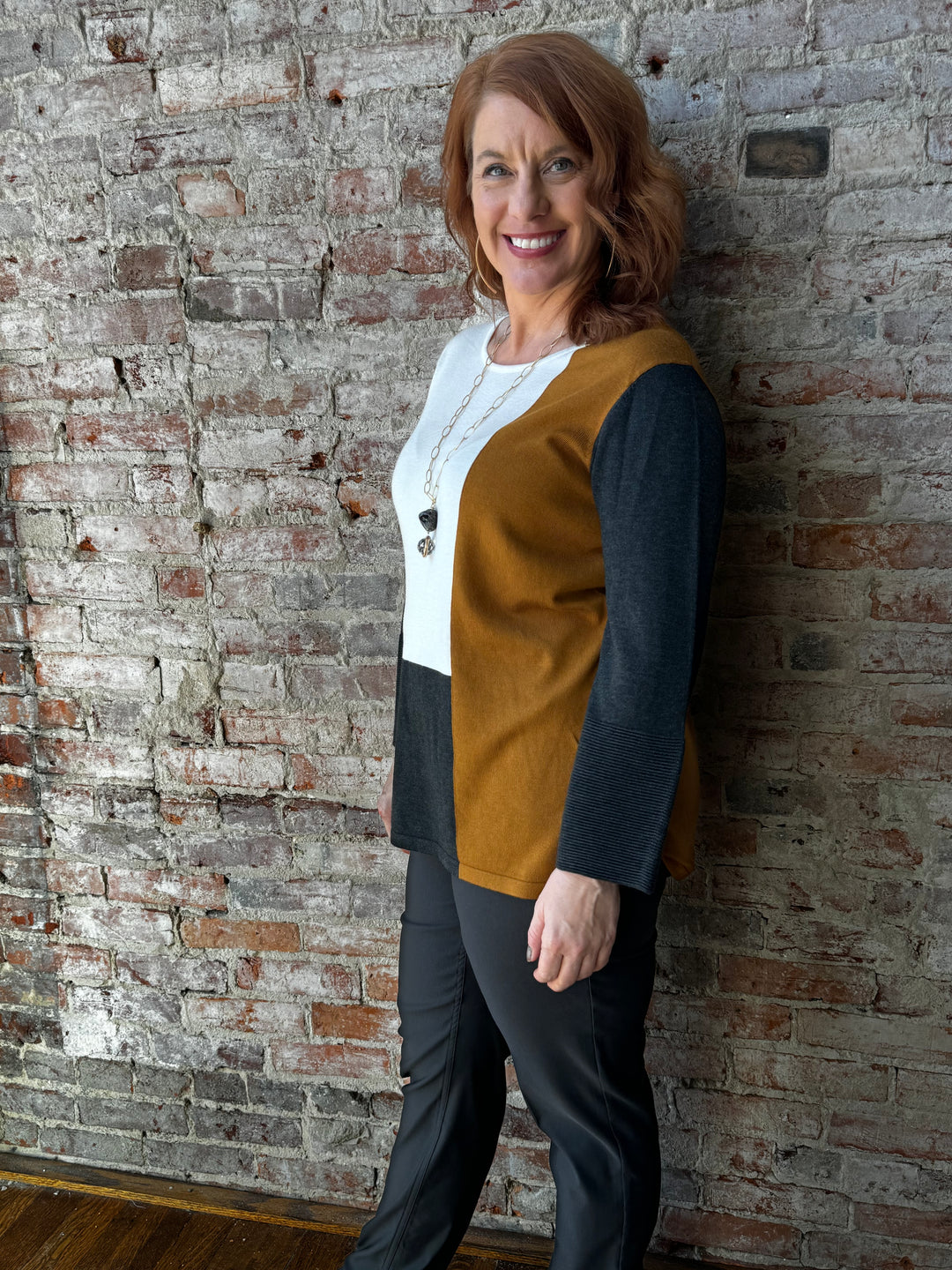 Jewel Neck Color Block Sweater