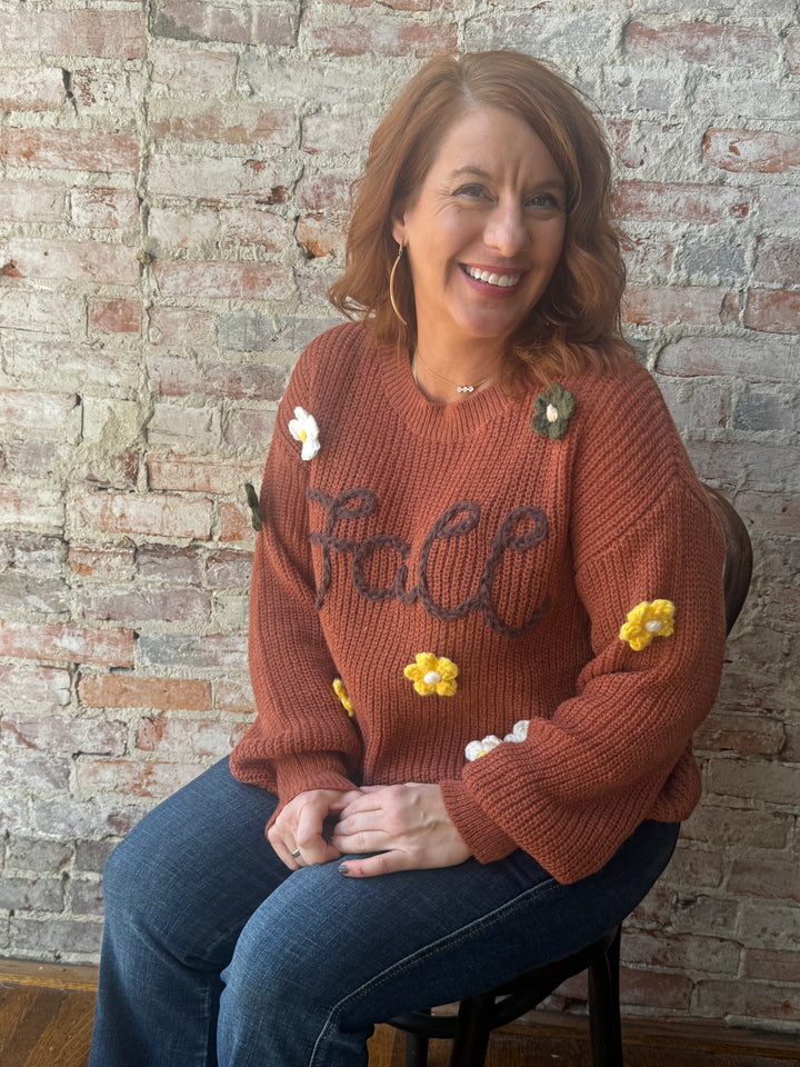 Stitched Letter Flower Sweater