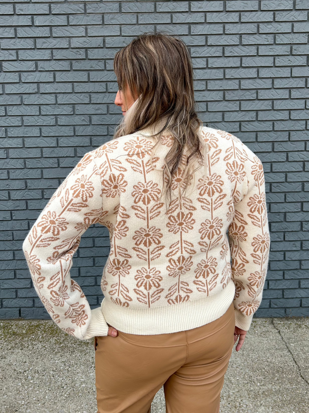 Floral Pattern Knit Sweater