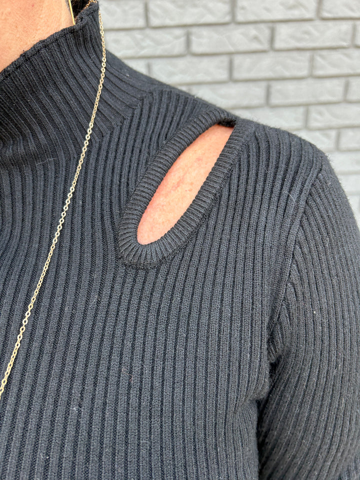 Pinstripe Turtleneck Knit Top