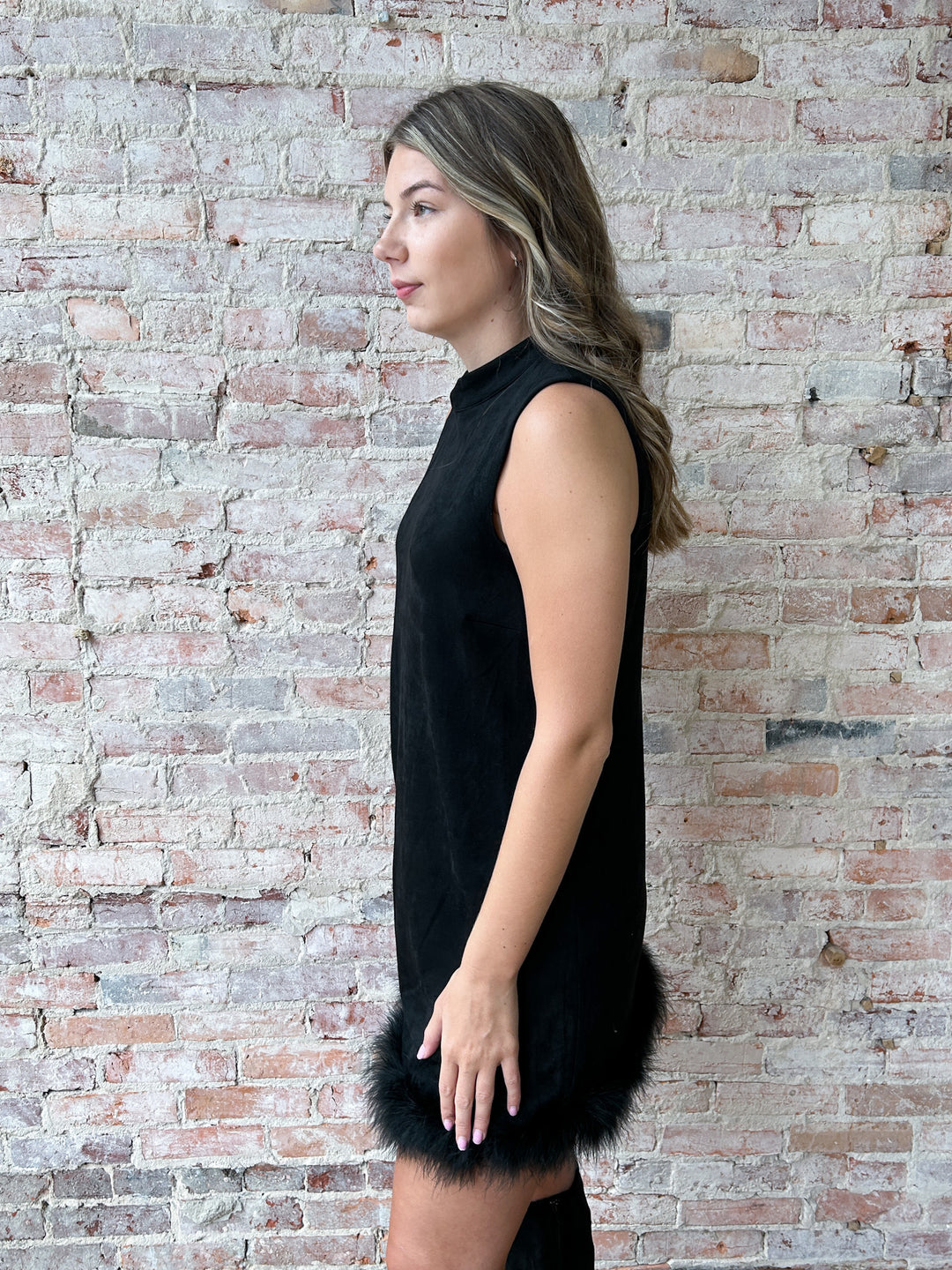 faux suede with fur party dress