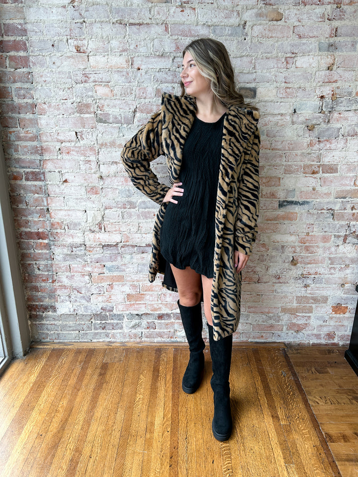 faux suede with fur party dress