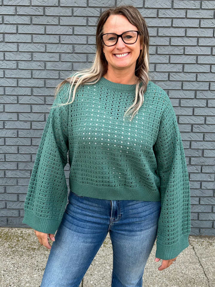 Airy Square Open Stitching Crewneck Sweater