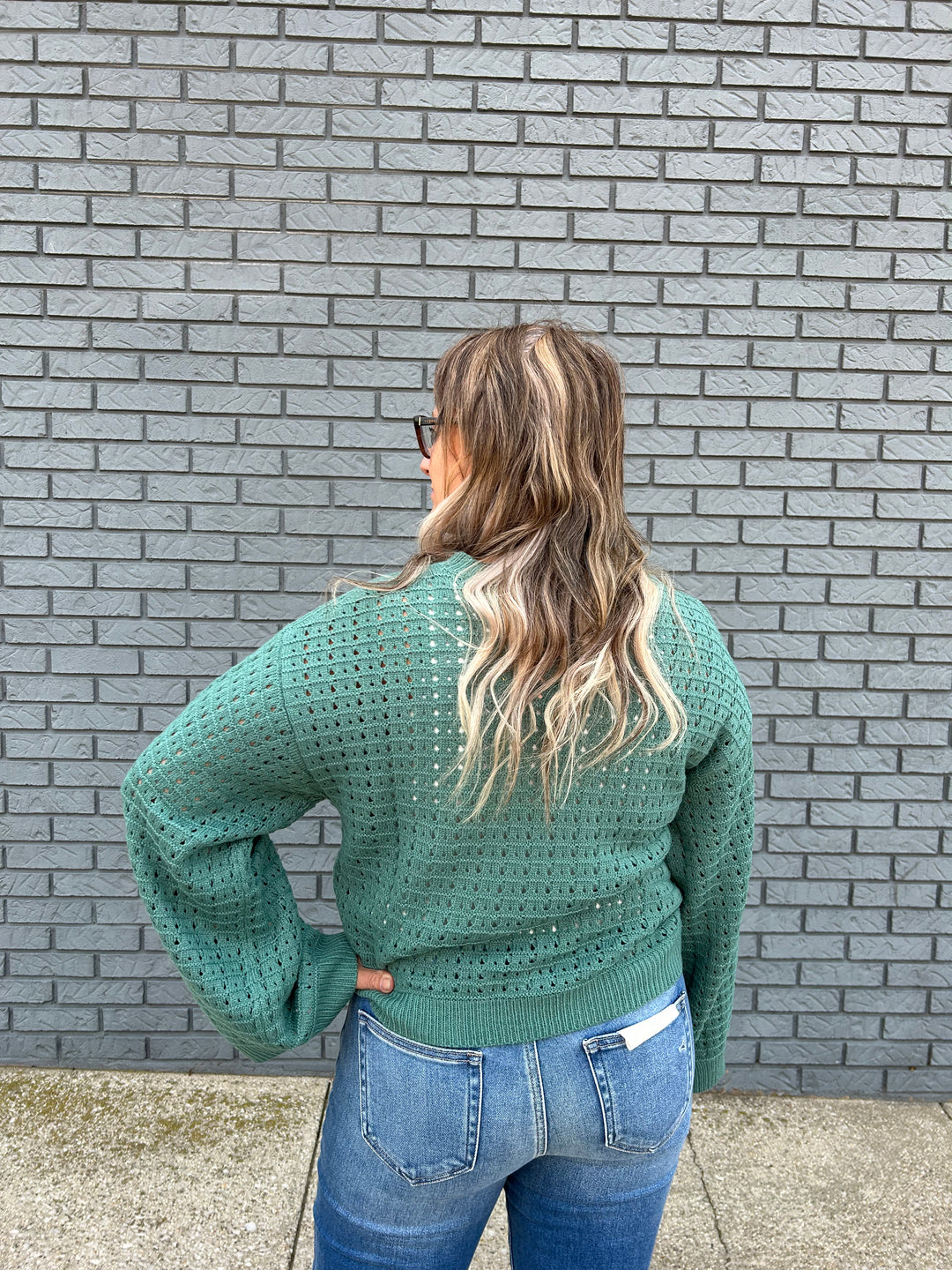 Airy Square Open Stitching Crewneck Sweater