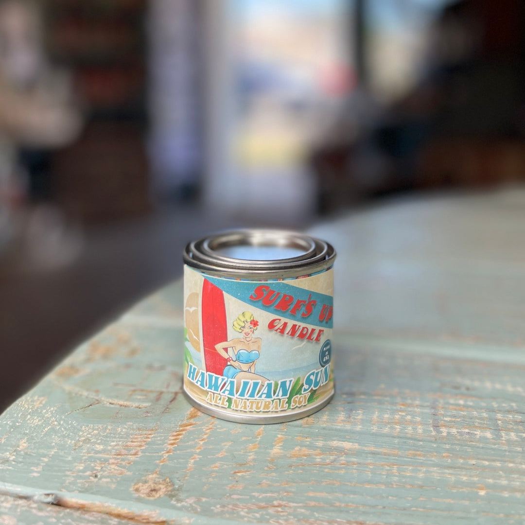 Surf's Up Candle Hawaiian Sun all-natural soy paint can candle pint in retro beach label