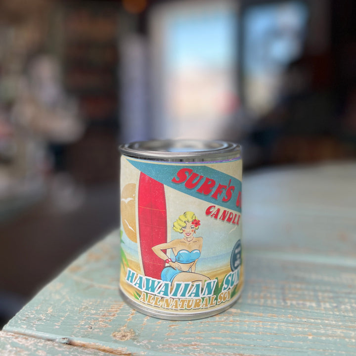 Surfs Up Candle Hawaiian Sun all-natural soy paint can candle pint 16oz retro beach label