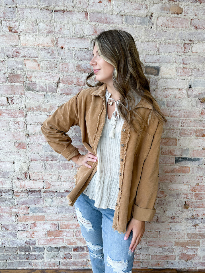 stone washed button down jacket