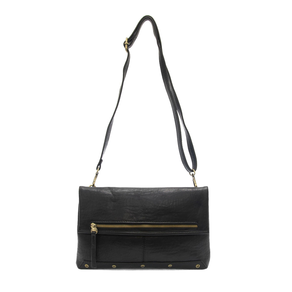 Black Cassie fold over convertible crossbody bag with gold zipper and hardware details