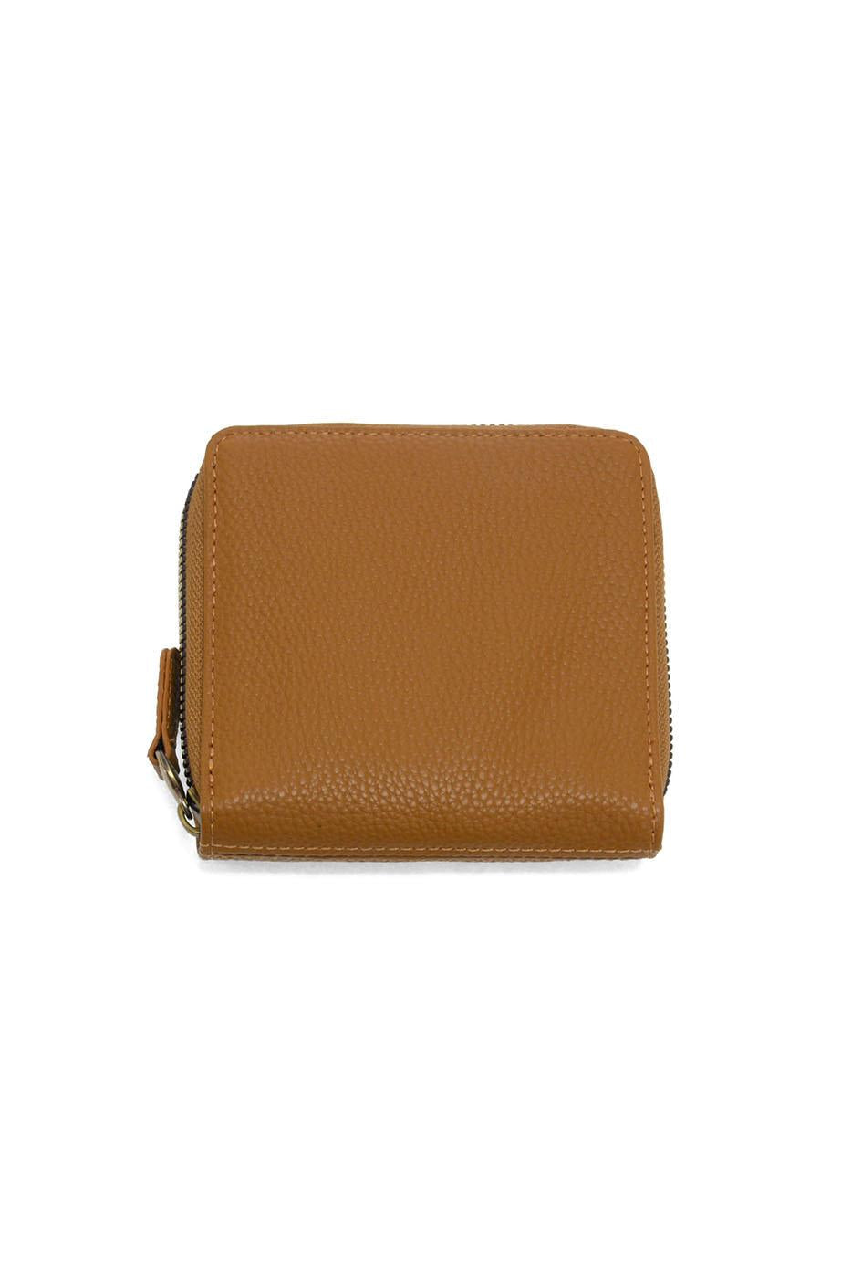 Joy Accessories Palmer Square Zip Around Wallet in Saddle brown leather with zipper closure