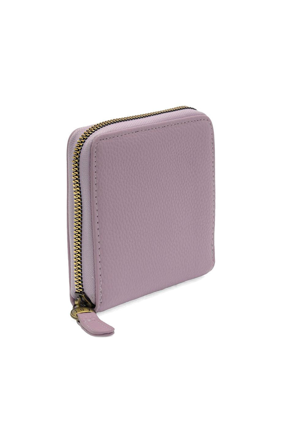Light purple zip around wallet with gold zipper closure on white background