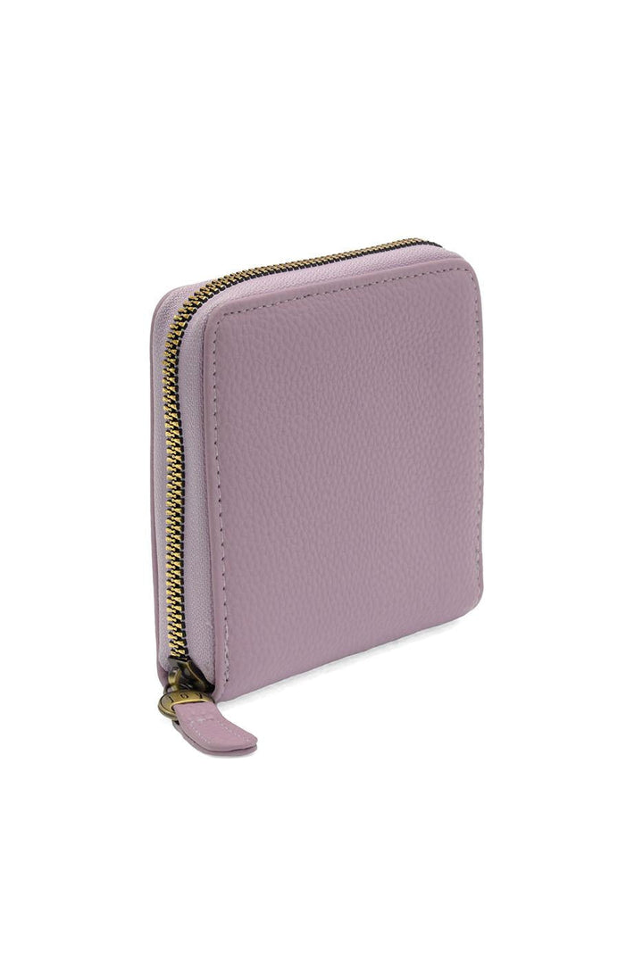 Light purple zip around wallet with gold zipper closure on white background
