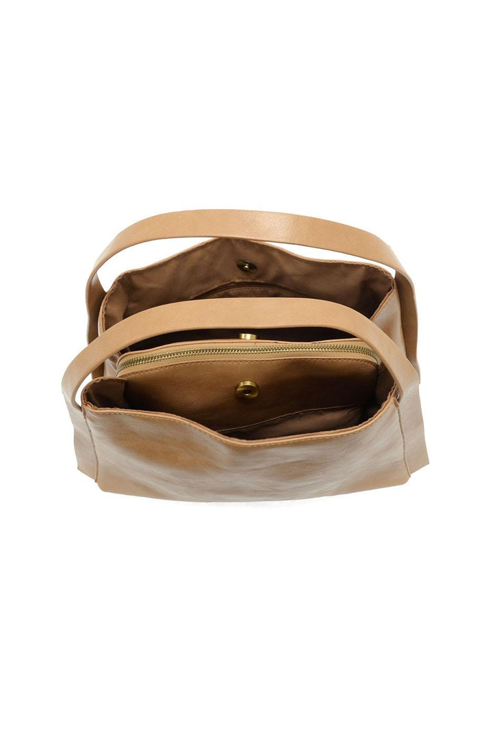 Joy Accessories Grace Satchel Crossbody in scotch tan leather showing interior compartments