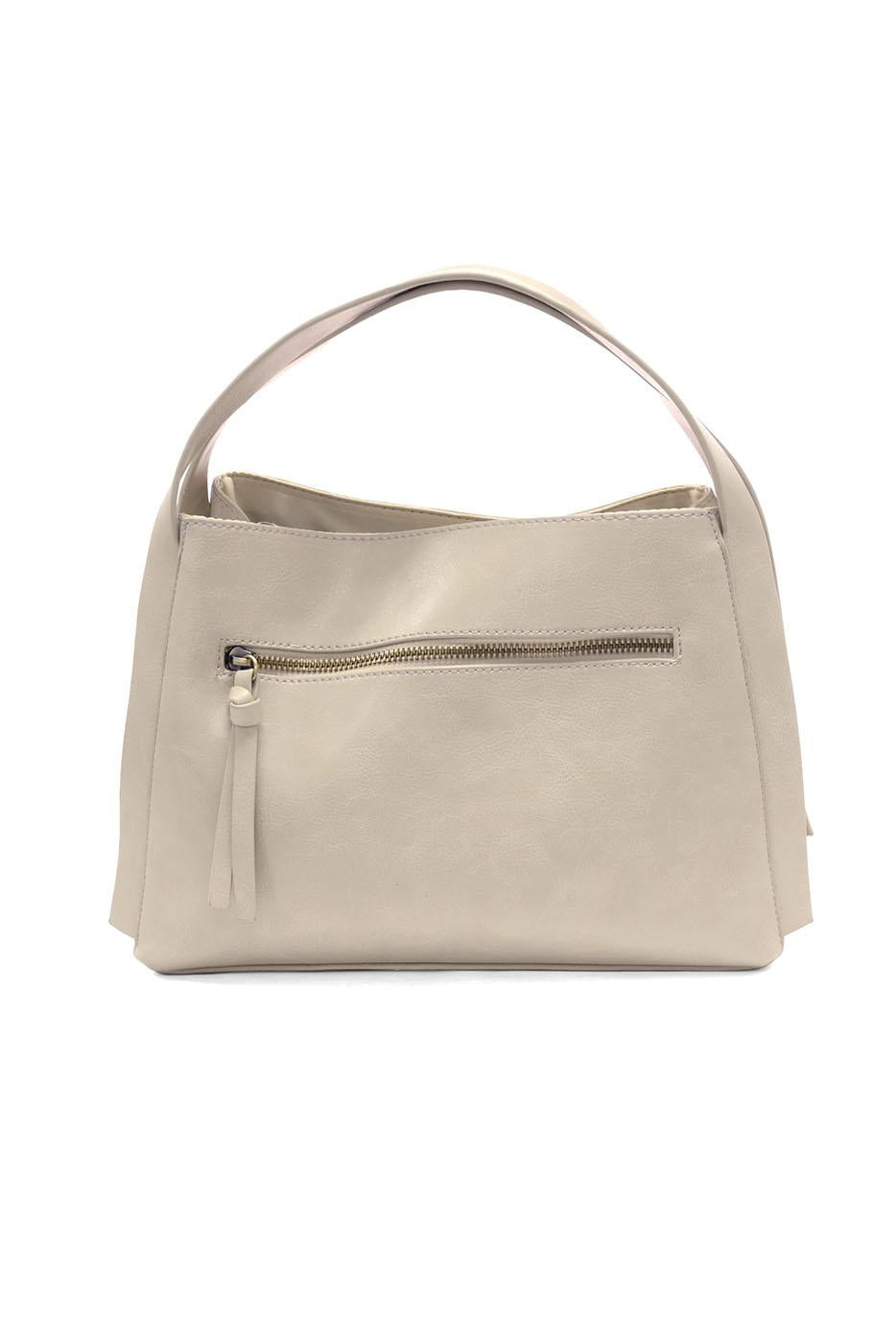 Grace Satchel Crossbody in light beige with zippered pocket and handle