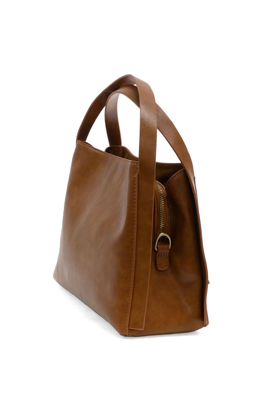 Brown leather Grace Satchel Crossbody bag with dual handles and zipper detail