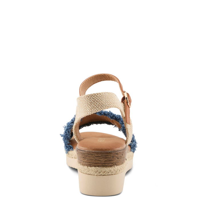Spring Footwear Lemire platform wedge sandal in dark denim blue with espadrille sole