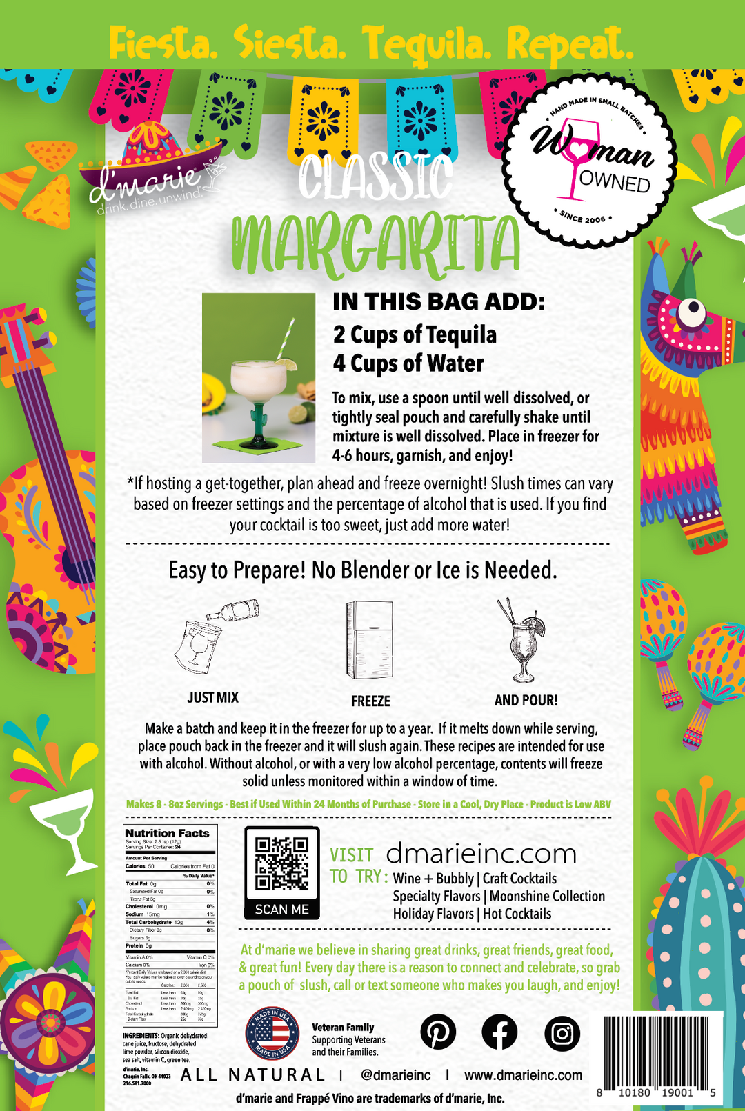 D'Marie Classic Margarita cocktail mix bag with colorful Mexican fiesta themed packaging