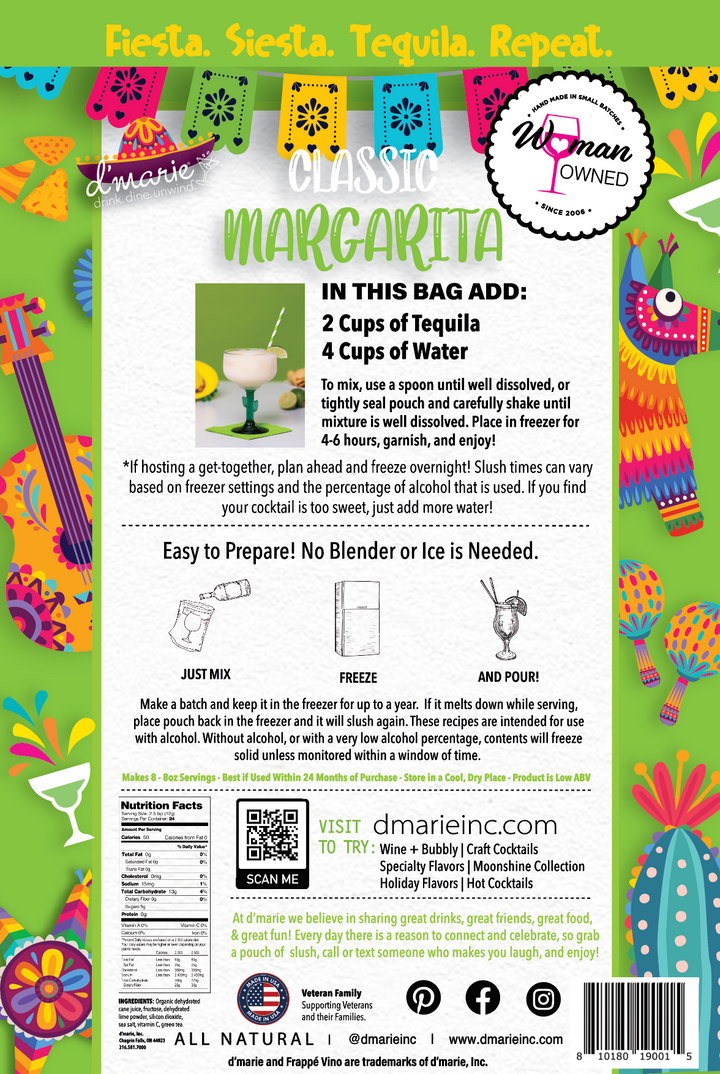 D'Marie Classic Margarita cocktail mix bag with colorful Mexican fiesta themed packaging