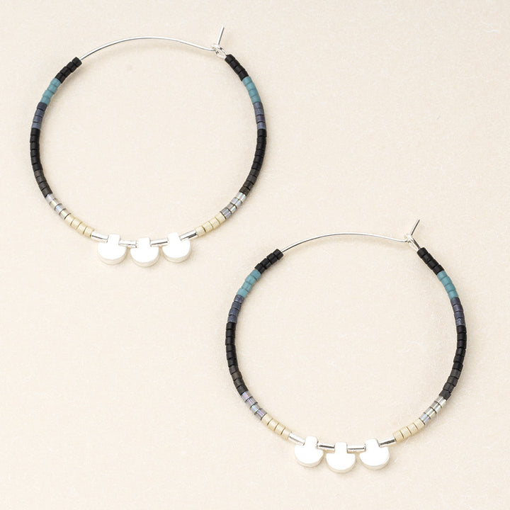 Scout Chromacolor Miyuki large hoop earrings with multicolored beads and white shell charms