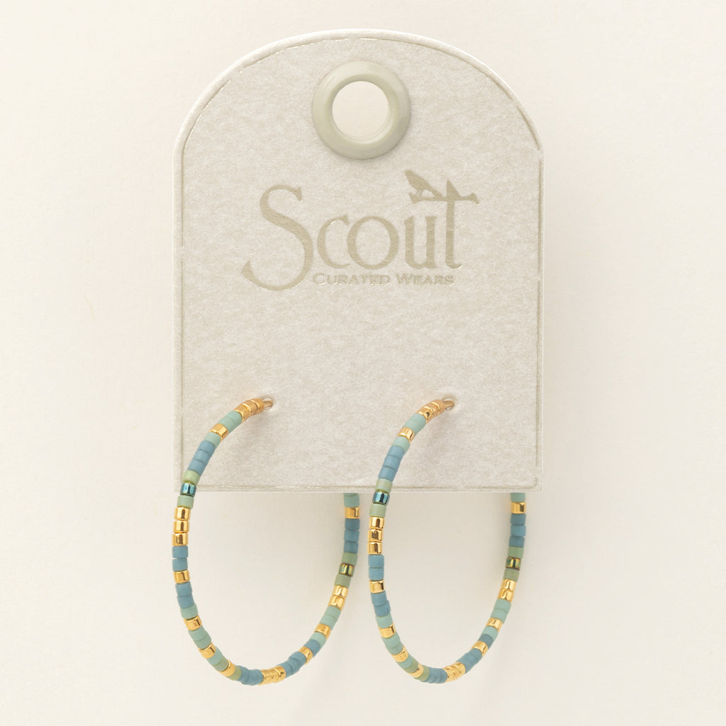 Scout Chromacolor Miyuki small hoop earrings with turquoise beads and gold accents