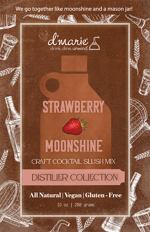 D'Marie Strawberry Moonshine craft cocktail slush mix in brown packaging, 10 oz