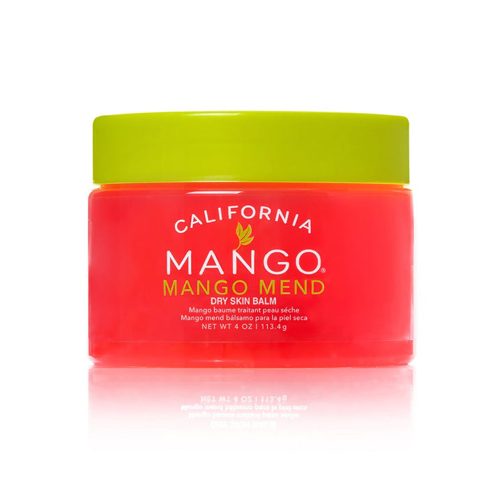 California Mango Mend Dry Skin Balm 4oz in red jar with lime green lid