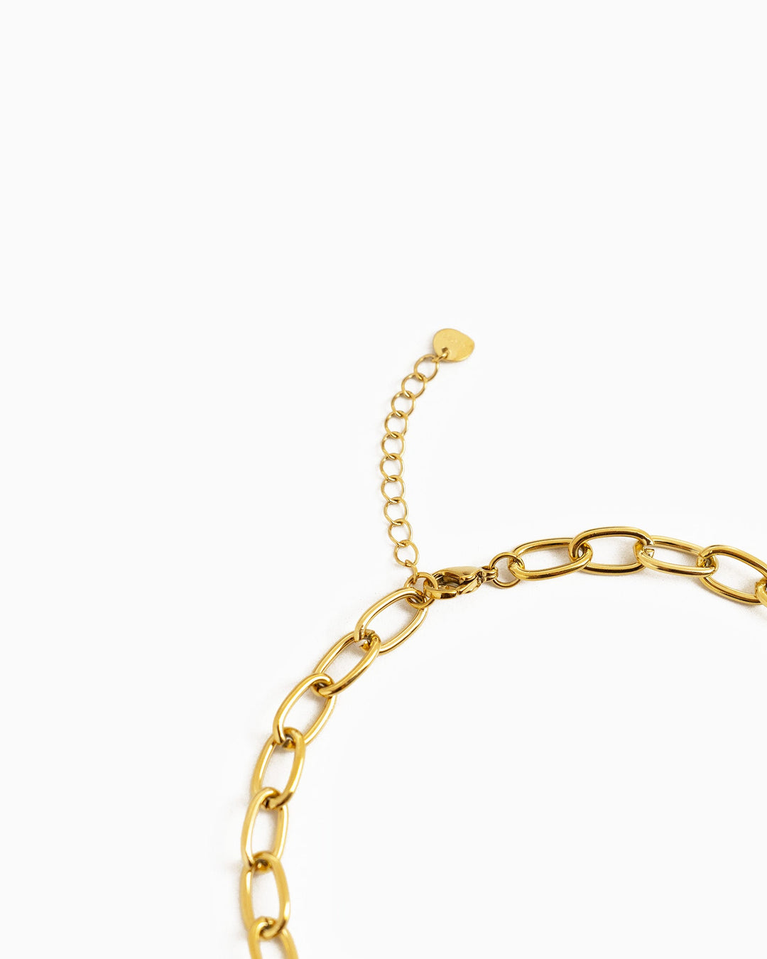 Gold stainless steel chunky oval link chain necklace with lobster clasp and heart extender