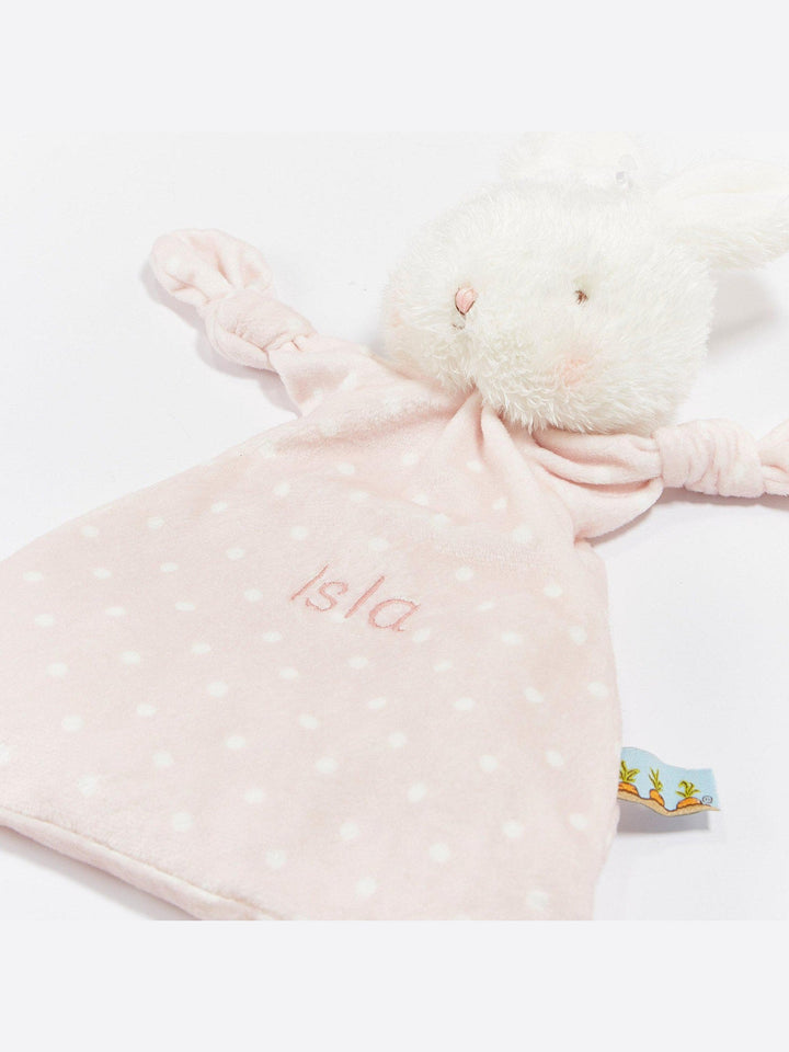 Bunnies by the Bay Knotty Friends pink bunny lovey with embroidered name Isla