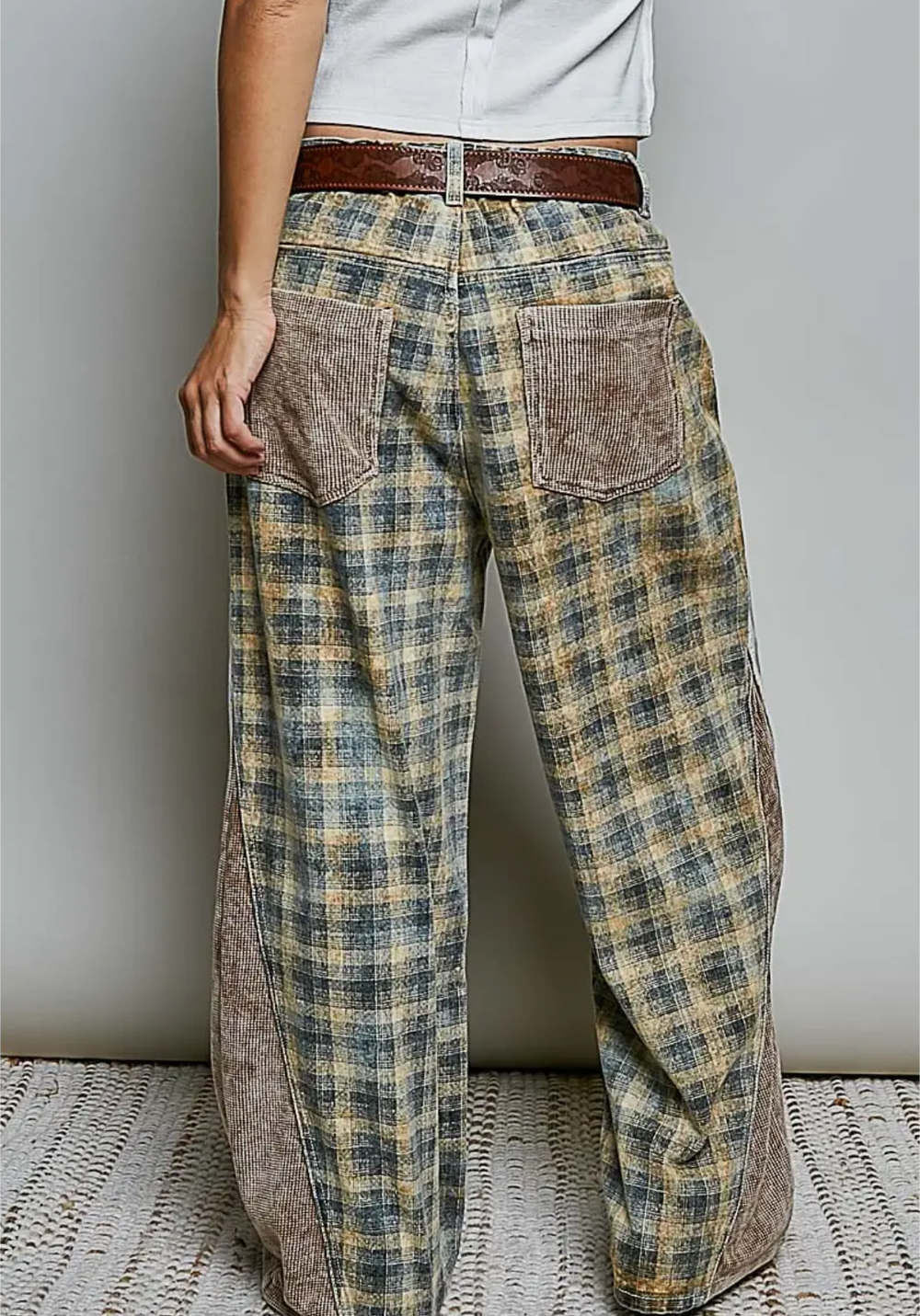 Distressed Plaid Wide Leg Pants