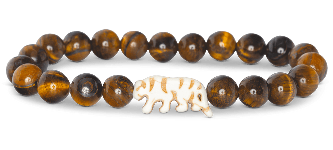 Fahlo Tiger Collection bracelet with tiger eye stone beads and carved white tiger charm