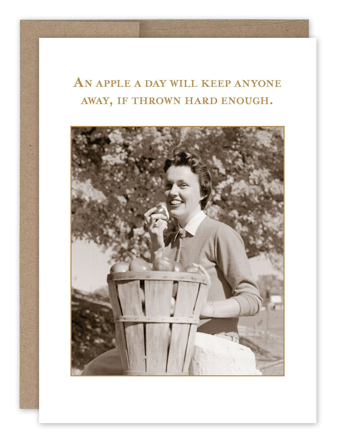 Shannon Martin Design greeting card featuring vintage woman with apple and humorous text