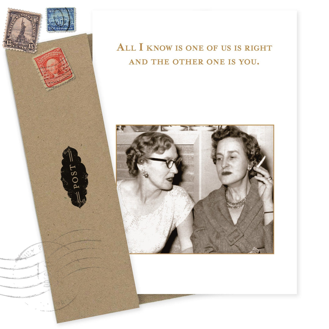 Shannon Martin Design birthday card with vintage stamps and retro photograph of two women