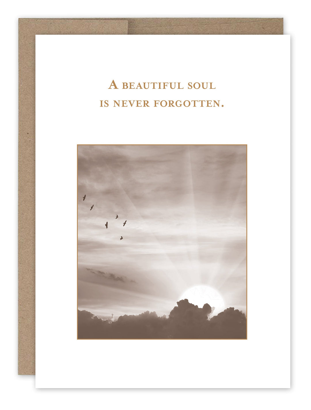 Beautiful Soul greeting card featuring sepia sky with birds and inspirational quote