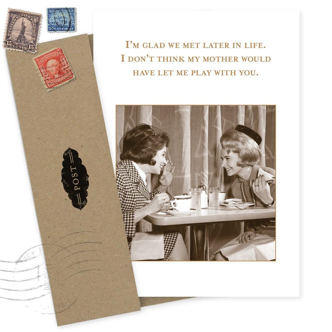 Shannon Martin Design birthday card with vintage aesthetic, kraft envelope, vintage stamps, retro photo