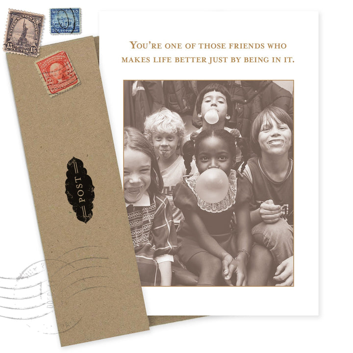 Shannon Martin Design birthday card with vintage postcard styling and children photo