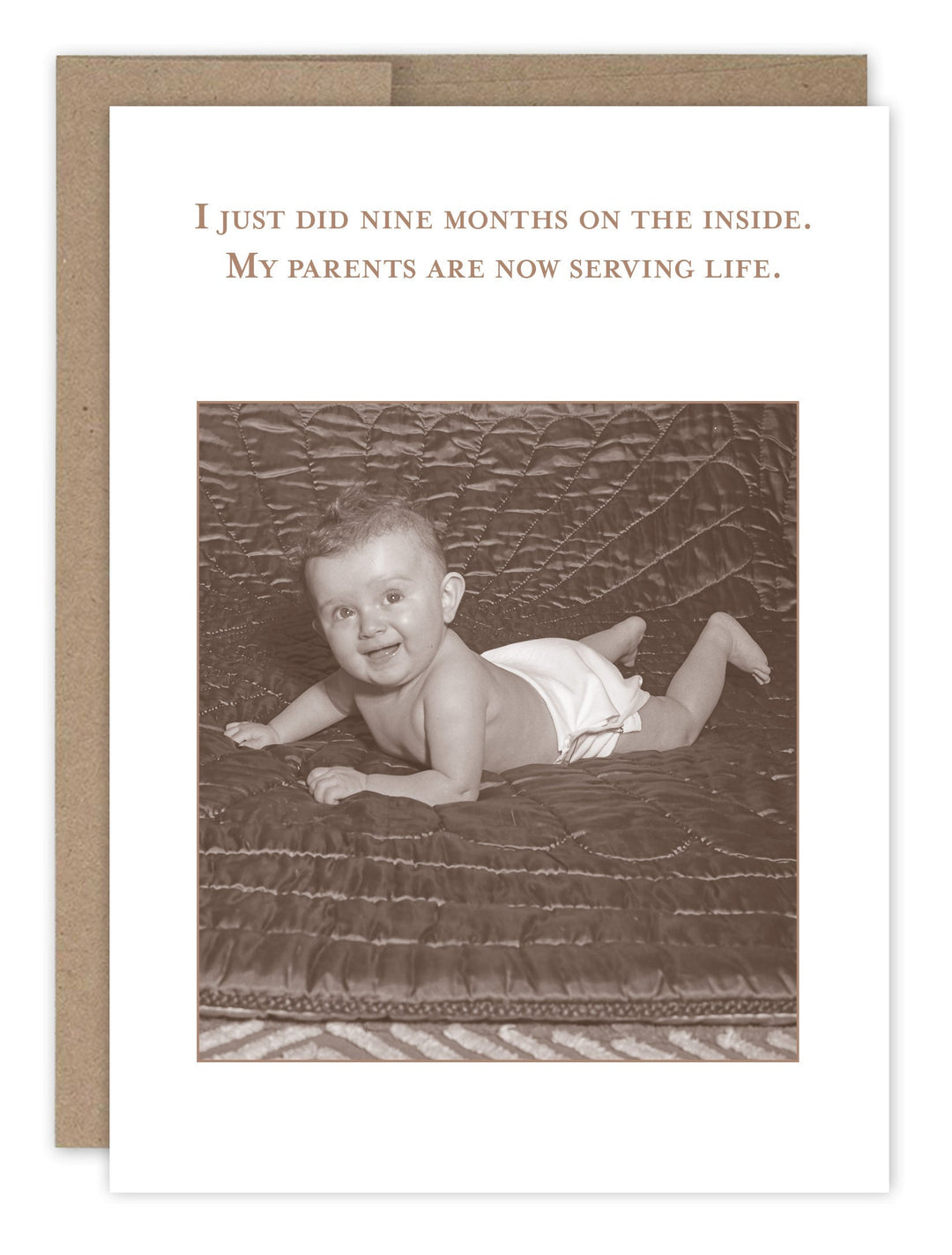 Shannon Martin Design new baby card featuring vintage baby photo with humorous text